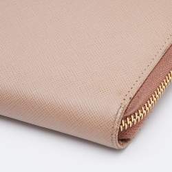 Pre Owned Prada Beige Saffiano Leather Zip Around Wallet