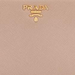 Pre Owned Prada Beige Saffiano Leather Zip Around Wallet