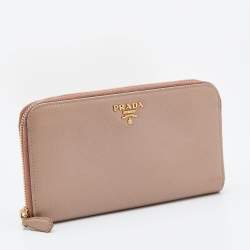 Pre Owned Prada Beige Saffiano Leather Zip Around Wallet