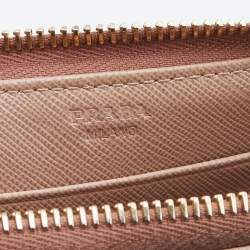 Pre Owned Prada Beige Saffiano Leather Zip Around Wallet