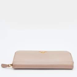 Pre Owned Prada Beige Saffiano Leather Zip Around Wallet