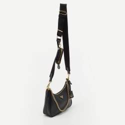 Pre Owned Prada Black Saffiano Lux Leather Re-Edition 2005 Shoulder Bag