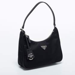 Pre Owned Prada Black Tessuto Nylon Mini Re-Edition 2005 Baguette Bag