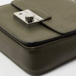 Pre Owned Prada Khaki Green Saffiano Leather Small Sound Crossbody Bag