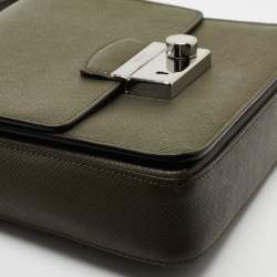Pre Owned Prada Khaki Green Saffiano Leather Small Sound Crossbody Bag