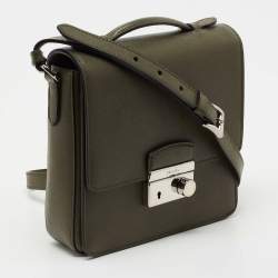 Pre Owned Prada Khaki Green Saffiano Leather Small Sound Crossbody Bag