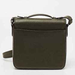 Pre Owned Prada Khaki Green Saffiano Leather Small Sound Crossbody Bag