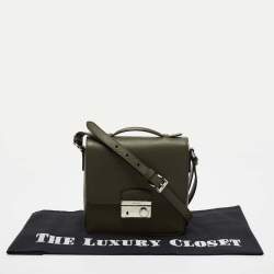 Pre Owned Prada Khaki Green Saffiano Leather Small Sound Crossbody Bag
