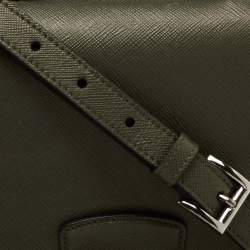 Pre Owned Prada Khaki Green Saffiano Leather Small Sound Crossbody Bag