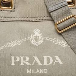 Pre Owned Prada Grey Denim Logo Tote