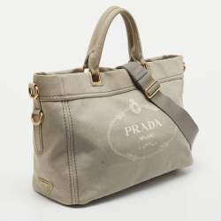 Pre Owned Prada Grey Denim Logo Tote
