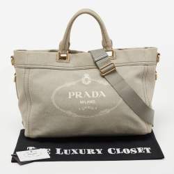 Pre Owned Prada Grey Denim Logo Tote