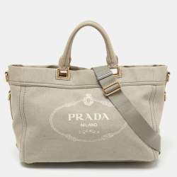 Pre Owned Prada Grey Denim Logo Tote