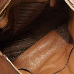 Pre Owned Prada Brown Vitello Daino Leather Top Zip Tote