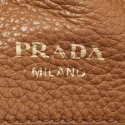 Pre Owned Prada Brown Vitello Daino Leather Top Zip Tote