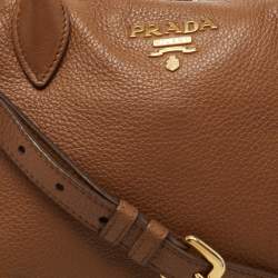 Pre Owned Prada Brown Vitello Daino Leather Top Zip Tote