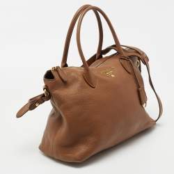 Pre Owned Prada Brown Vitello Daino Leather Top Zip Tote