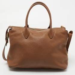 Pre Owned Prada Brown Vitello Daino Leather Top Zip Tote