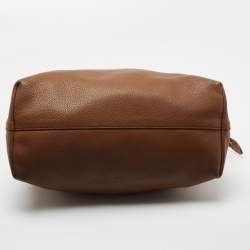 Pre Owned Prada Brown Vitello Daino Leather Top Zip Tote