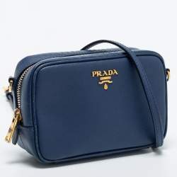 Pre Owned Prada Blue Leather Saffiano Lux Leather Camera Crossbody Bag