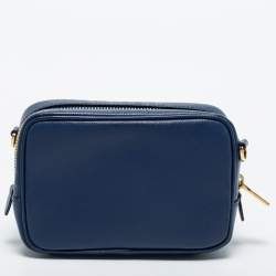 Pre Owned Prada Blue Leather Saffiano Lux Leather Camera Crossbody Bag