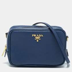 Prada Crossbody With Chain Saffiano Leather Baby Blue in Leather with  Goldtone - US