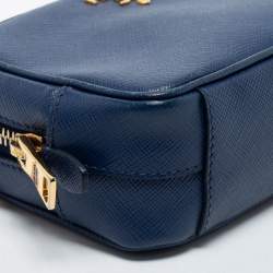 Pre Owned Prada Blue Leather Saffiano Lux Leather Camera Crossbody Bag