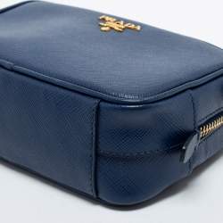Pre Owned Prada Blue Leather Saffiano Lux Leather Camera Crossbody Bag