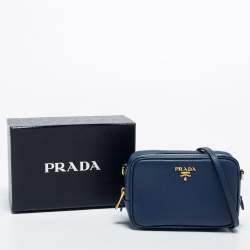 Pre Owned Prada Blue Leather Saffiano Lux Leather Camera Crossbody Bag