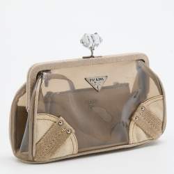Prada Transparent/Grey Canvas and PVC Kisslock Clutch