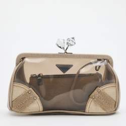 Prada Transparent/Grey Canvas and PVC Kisslock Clutch