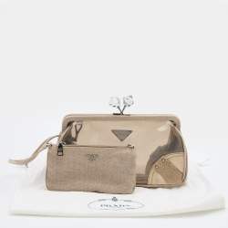 Prada Transparent/Grey Canvas and PVC Kisslock Clutch