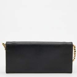 Pre Owned Prada Black Saffiano Lux Leather Wallet on Chain