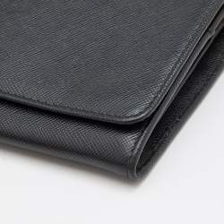 Pre Owned Prada Black Saffiano Lux Leather Wallet on Chain