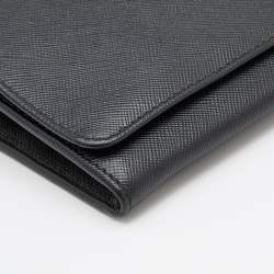 Pre Owned Prada Black Saffiano Lux Leather Wallet on Chain