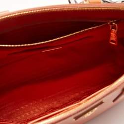 Pre Owned Prada Orange Saffiano Lux Leather Large Galleria Double Zip Tote