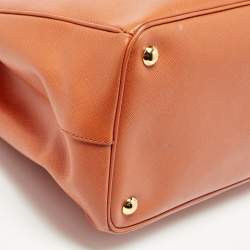 Pre Owned Prada Orange Saffiano Lux Leather Large Galleria Double Zip Tote