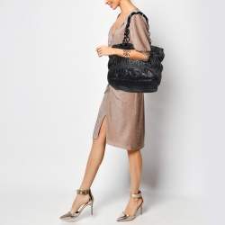Pre Owned Prada Black Gaufre Leather Chain Tote