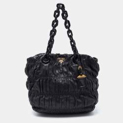 Pre Owned Prada Black Gaufre Leather Chain Tote