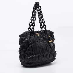 Pre Owned Prada Black Gaufre Leather Chain Tote