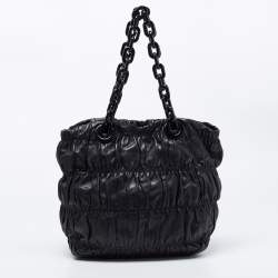 Pre Owned Prada Black Gaufre Leather Chain Tote