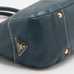 Prada Blue Vitello Daino Leather Tote