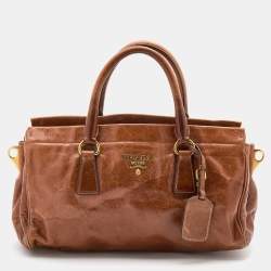 Pre Owned Prada Brown Vitello Shine Leather Tote