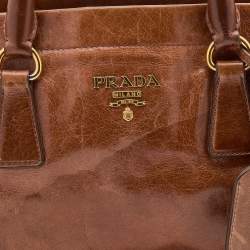 Pre Owned Prada Brown Vitello Shine Leather Tote