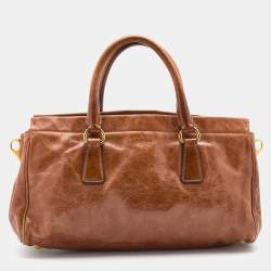 Pre Owned Prada Brown Vitello Shine Leather Tote