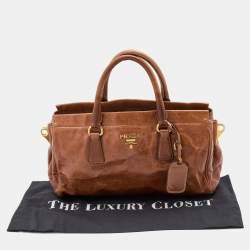 Pre Owned Prada Brown Vitello Shine Leather Tote