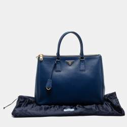 Pre Owned Prada Navy Blue Saffiano Leather Large Double Zip Tote