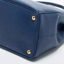 Pre Owned Prada Navy Blue Saffiano Leather Large Double Zip Tote