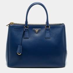 Pre Owned Prada Navy Blue Saffiano Leather Large Double Zip Tote