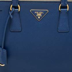 Pre Owned Prada Navy Blue Saffiano Leather Large Double Zip Tote